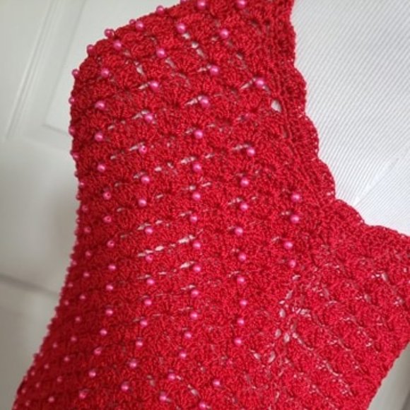 Red Beaded Crotchet Tank Top S/M - Picture 5 of 5